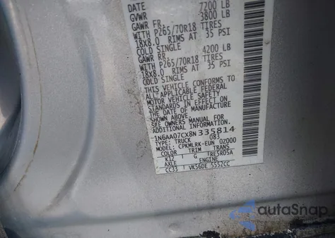 2008 Nissan Titan Xe z USA, uszkodzony, nr VIN 1N6AA07CX8N335814